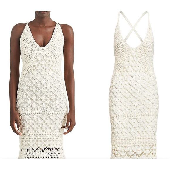 Ralph Lauren Collection Hand Crochet Sleeveless V-Neck Sweater Dress Silk Knit S - Picture 1 of 15